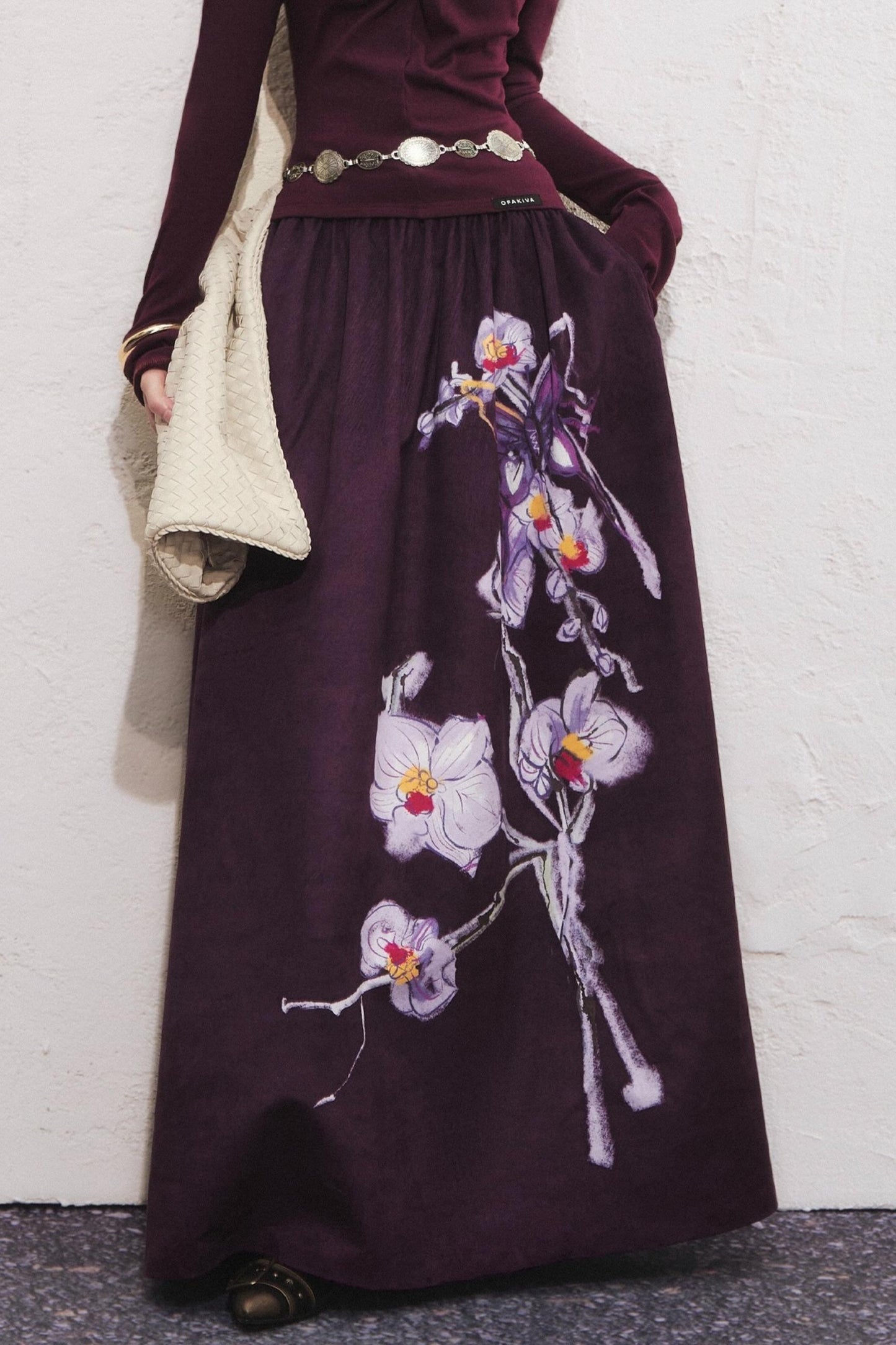 Purple Flower Print Long Skirt