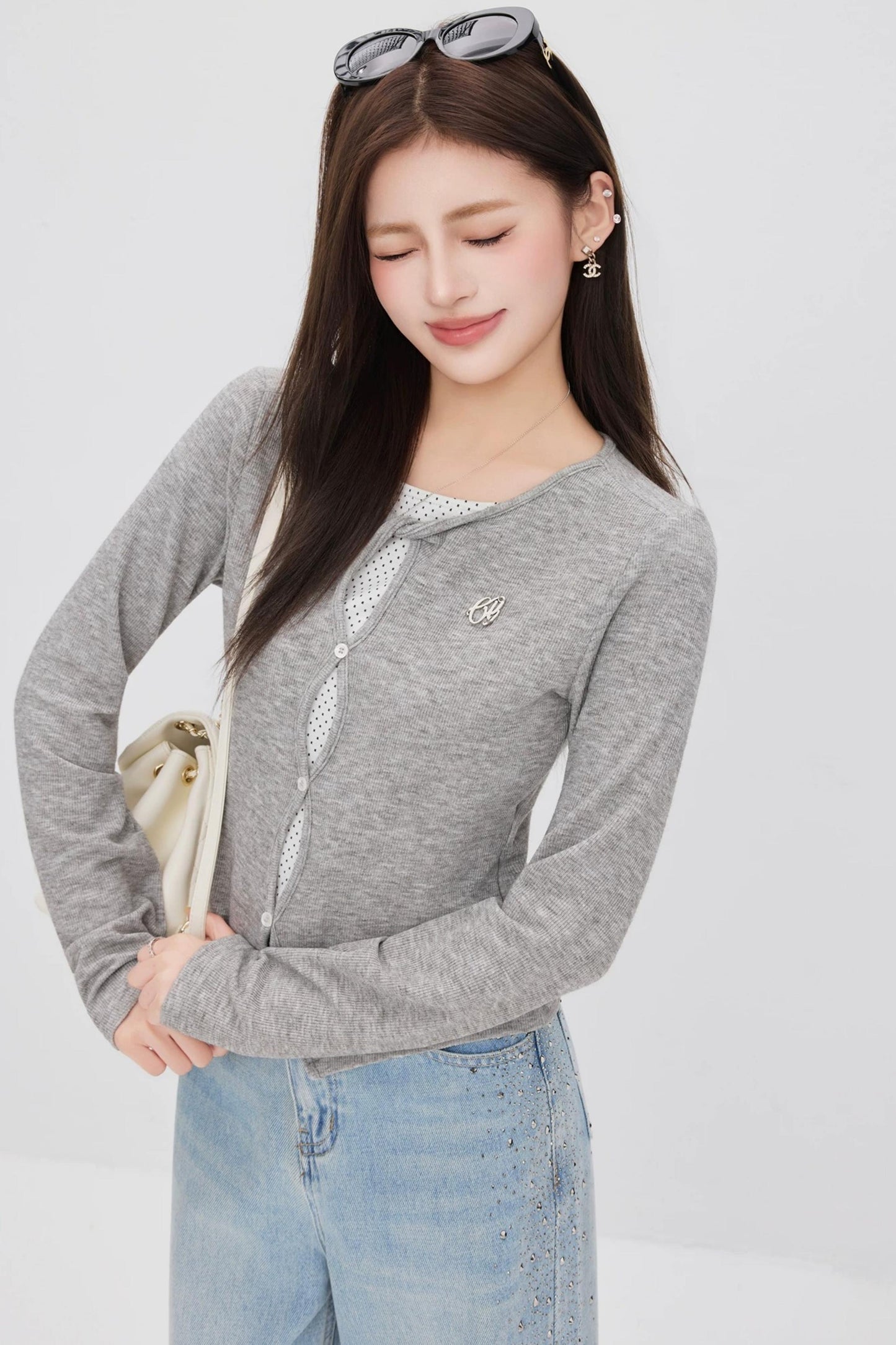 Hollow-Out Polka Dot Blouse Set-Up
