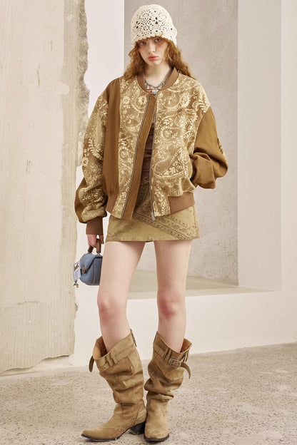 Cashew Print Long Sleeve Flight Jacket