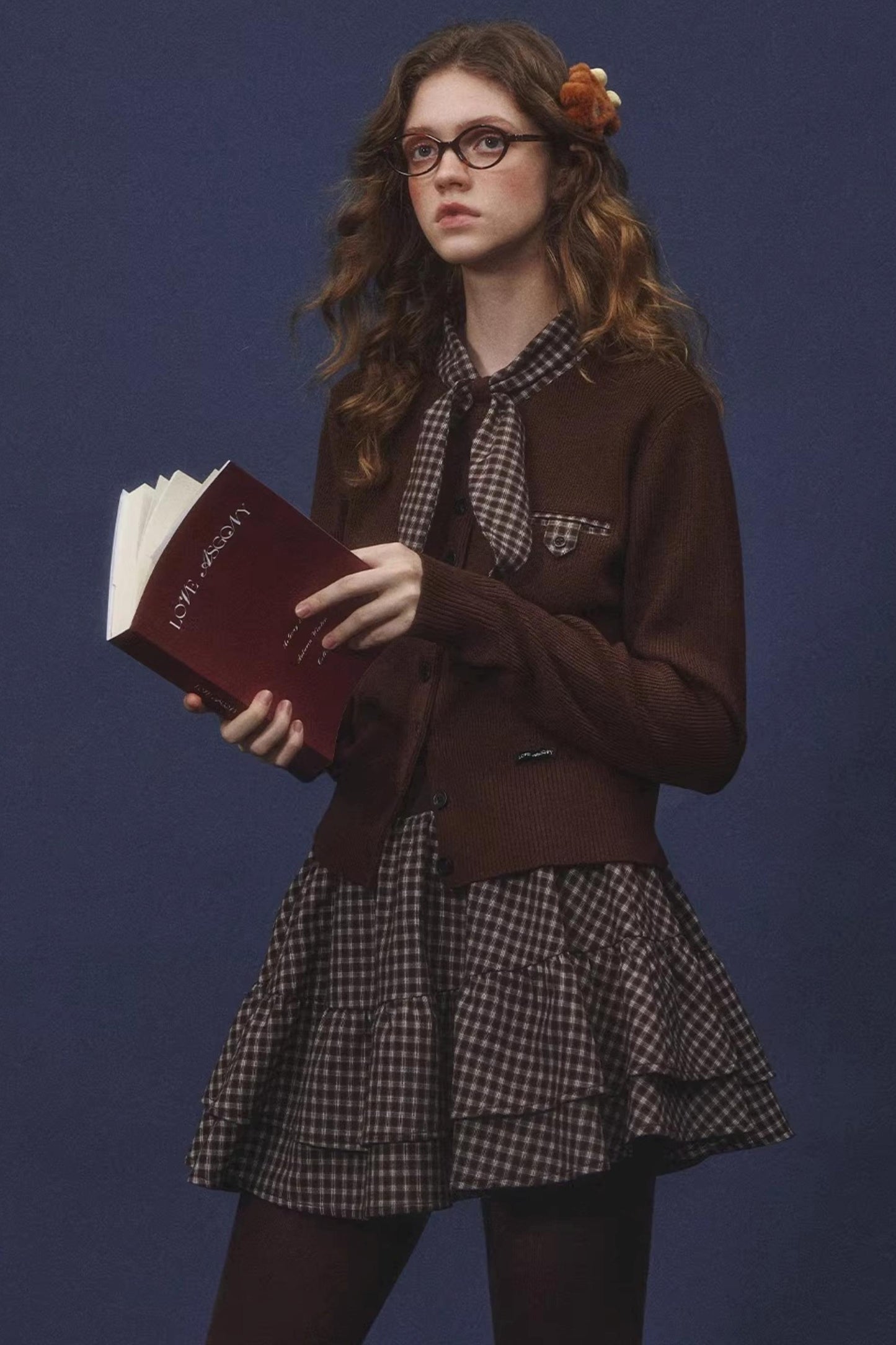 Plaid Melard Knit Top Skirt Set-Up