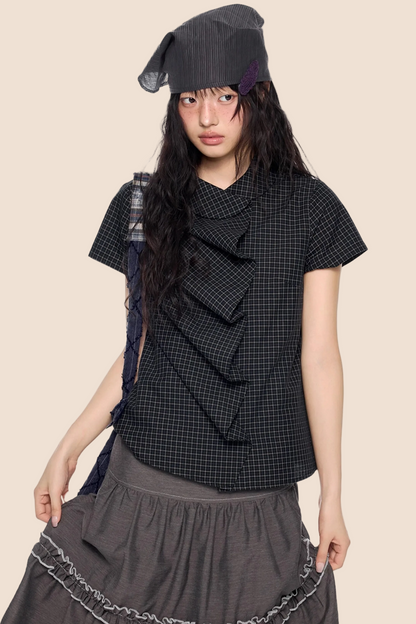 Doll Collar Plaid Blouse