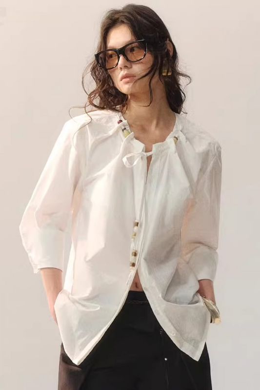 Weightless Beaded Ribbon Blouse