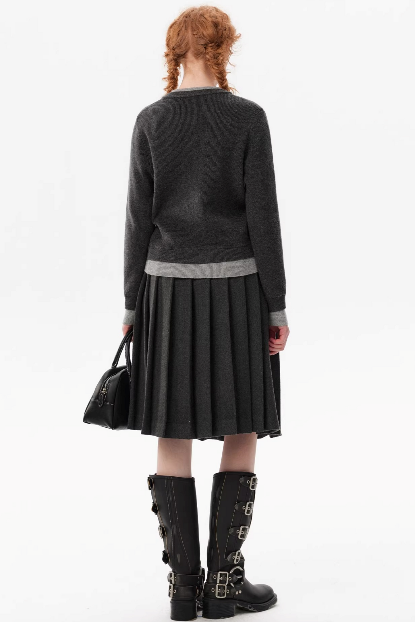 Gray Wool Pleated Skirt