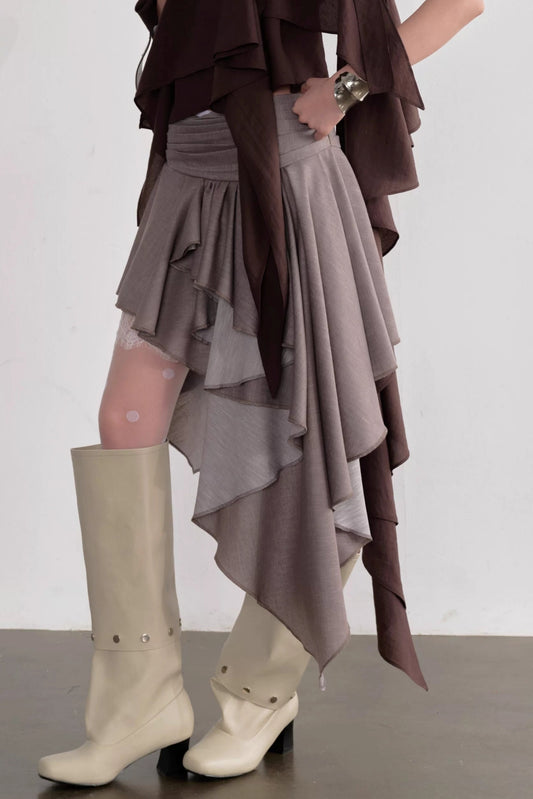 Pleated Linen Lace Skirt