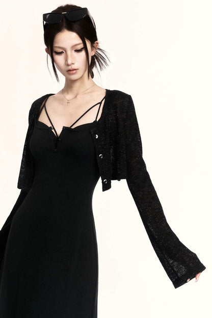 Black Loose Knit Sun Top