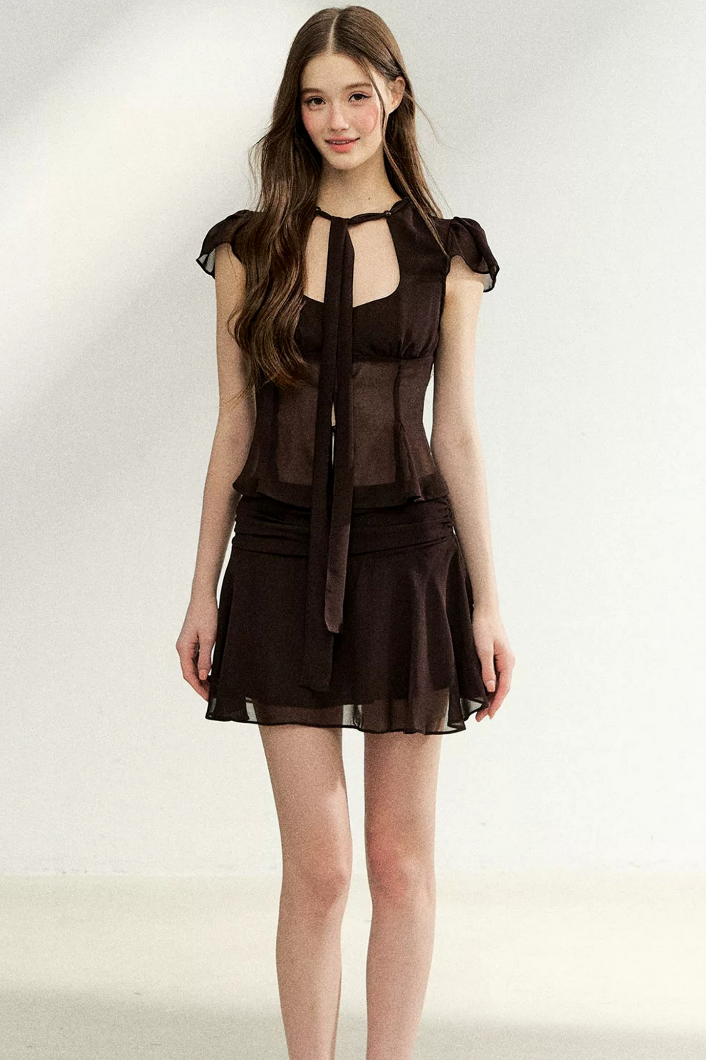 Lace-Up Waist Ruffled Skirt Set-Up