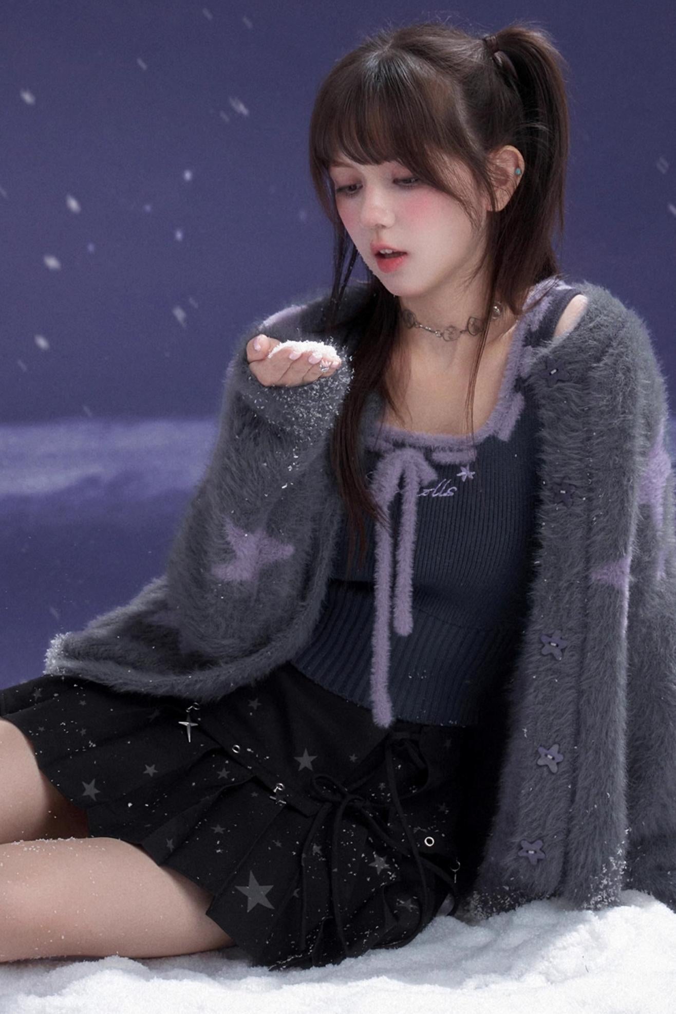 Gray Faux Mink Fur Jacket Vest Set-Up