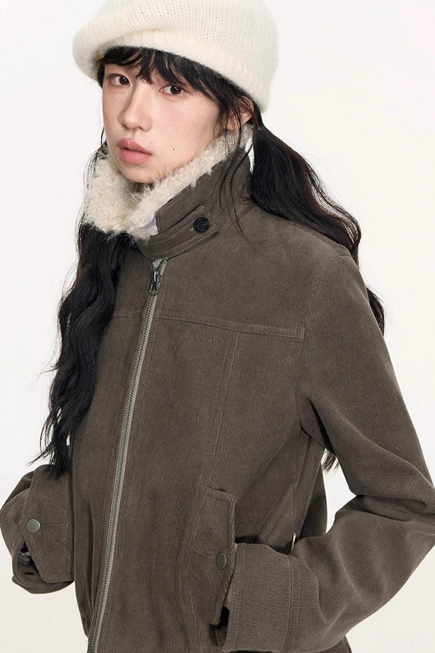 Vintage Fur Collar Jacket With Skirt Set-Up