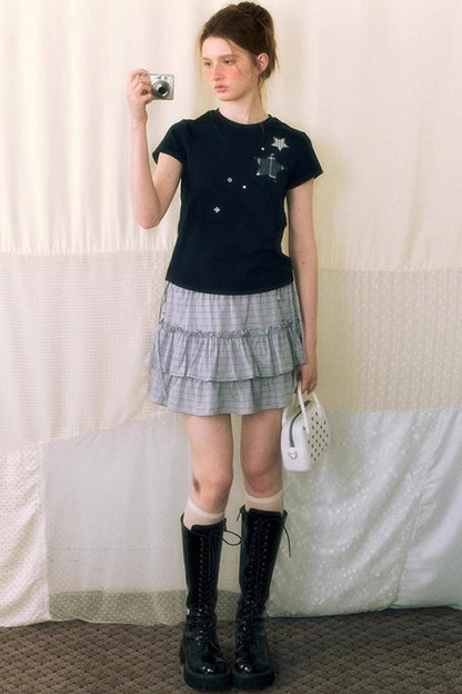 Star Patch Embroidered Short Sleeve Top