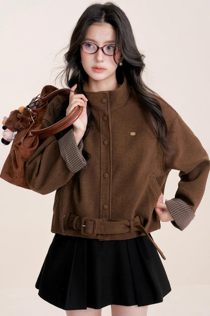 Caramel Check Woolen Jacket
