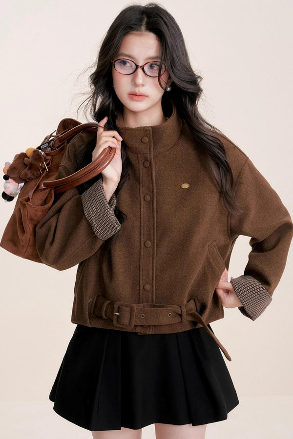 Caramel Check Woolen Jacket