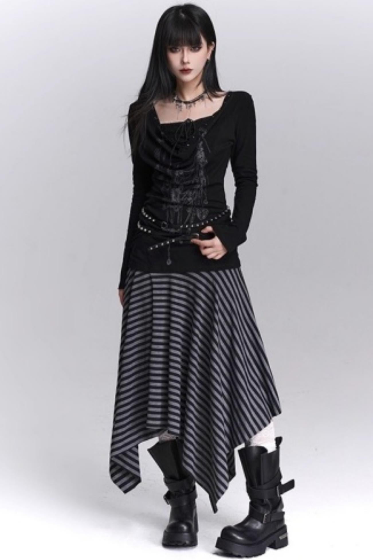 Asymmetrical Striped Skirt