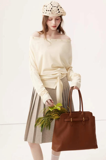 High-Waisted Pleated Midi Skirt