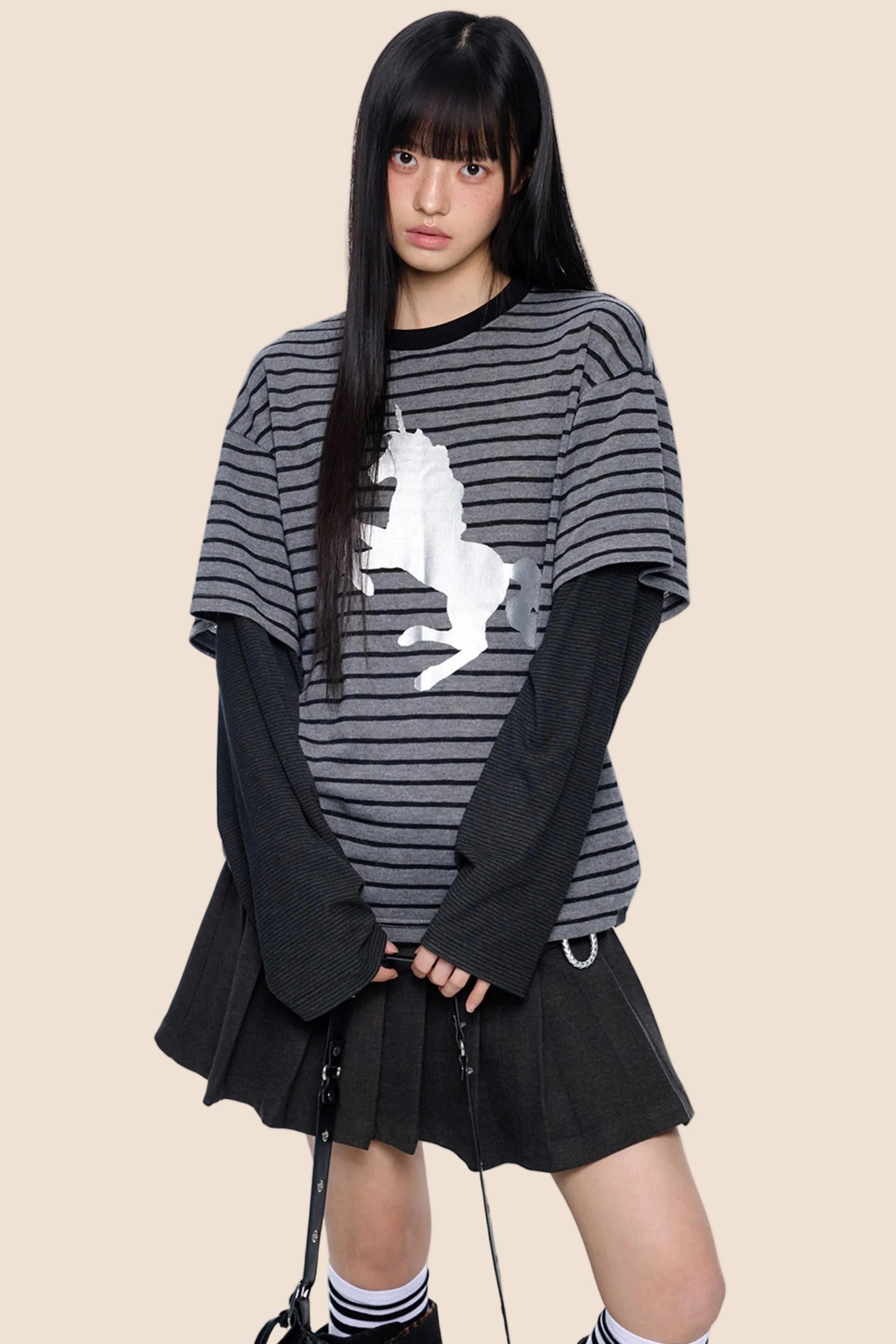 Silver-Embossed Striped Sweater