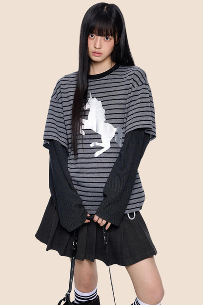Silver-Embossed Striped Sweater