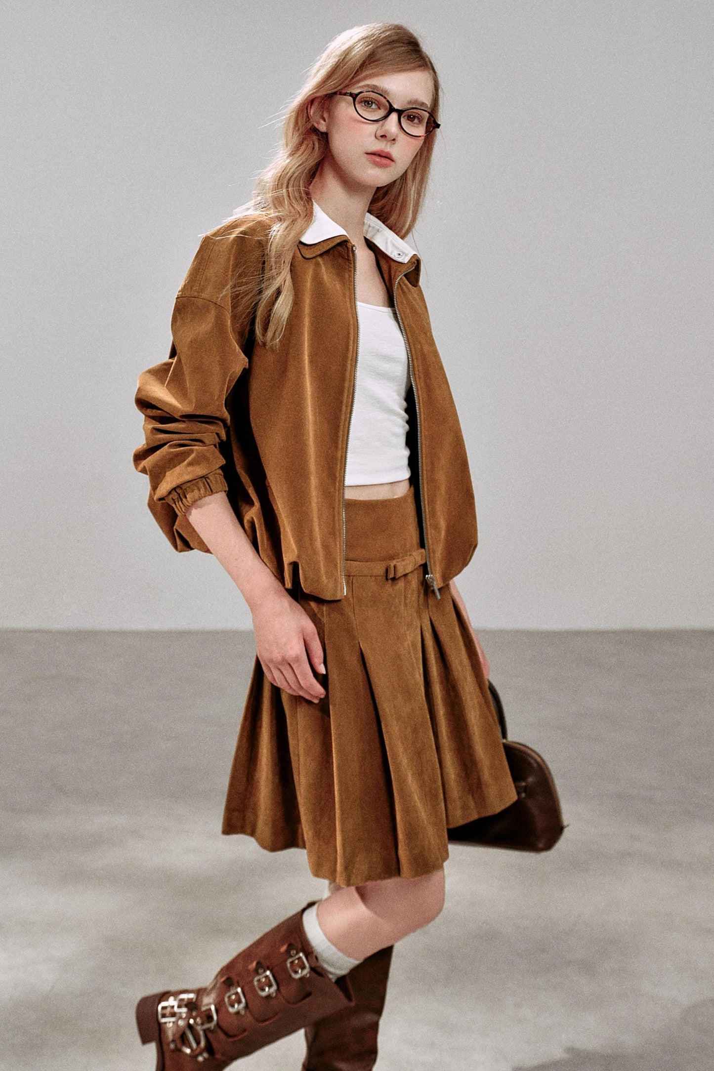 Suede Irregular Pleated Skirt