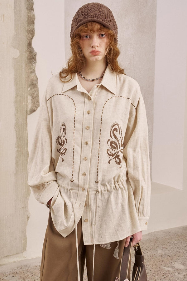 Vintage Striped Suede Embroidered Shirt