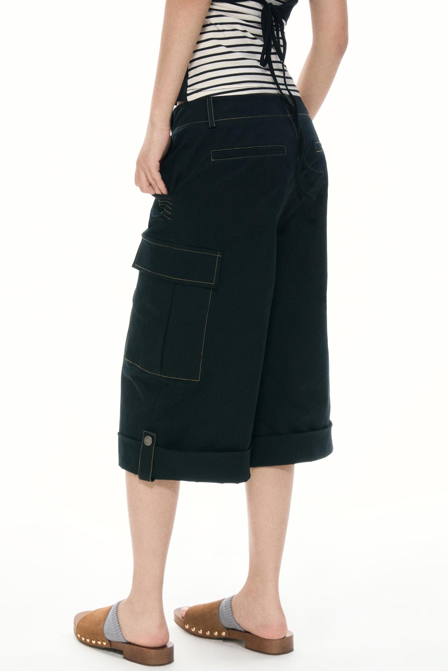 Khaki Wide-Leg Work Pants