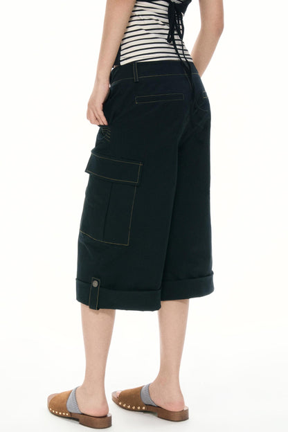 Khaki Wide-Leg Work Pants