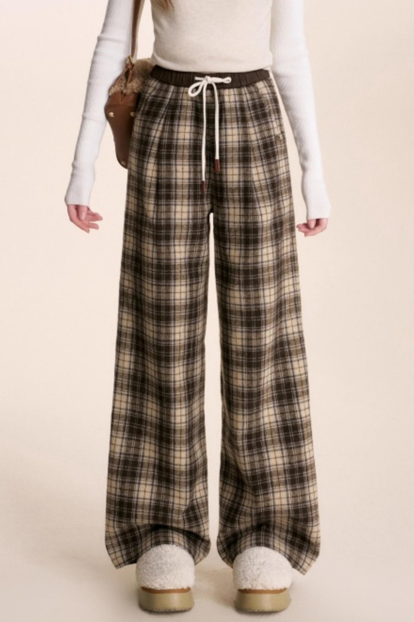 Plaid Woolen Wide-Leg Trousers