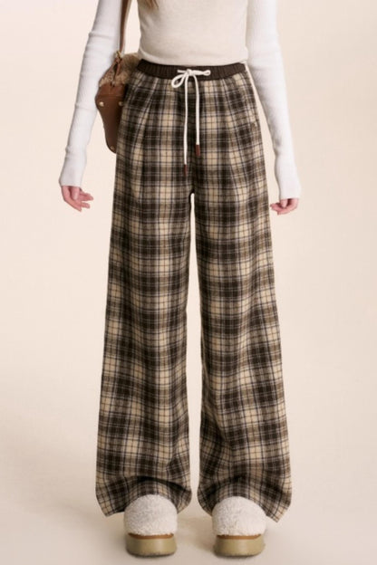 Plaid Woolen Wide-Leg Trousers