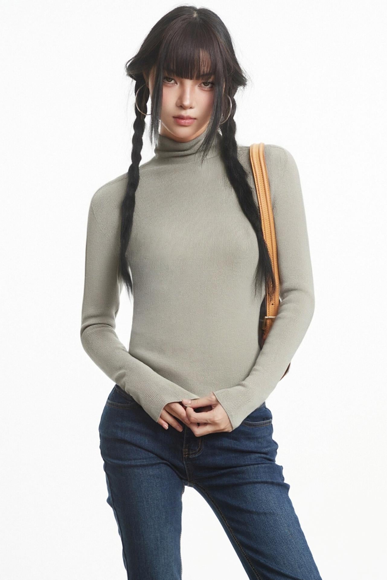 Black Slim Knit Long Sleeve Top