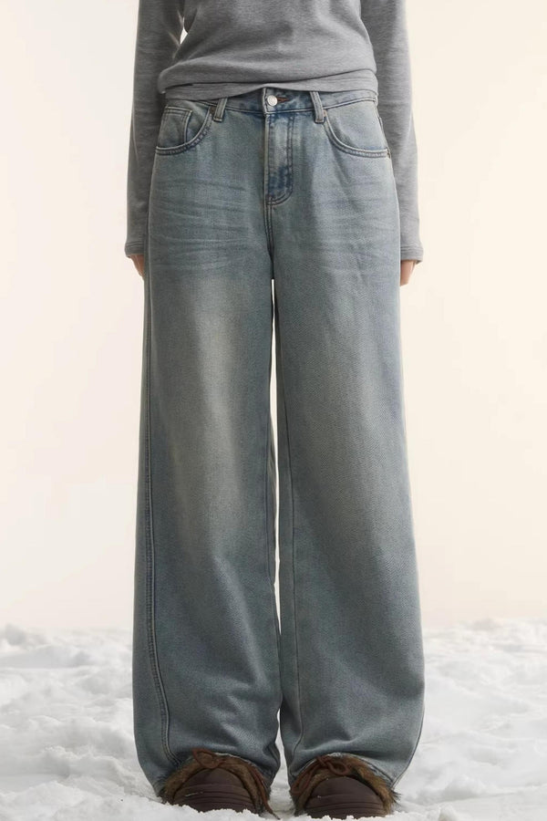 Washed Distressed Denim Pants