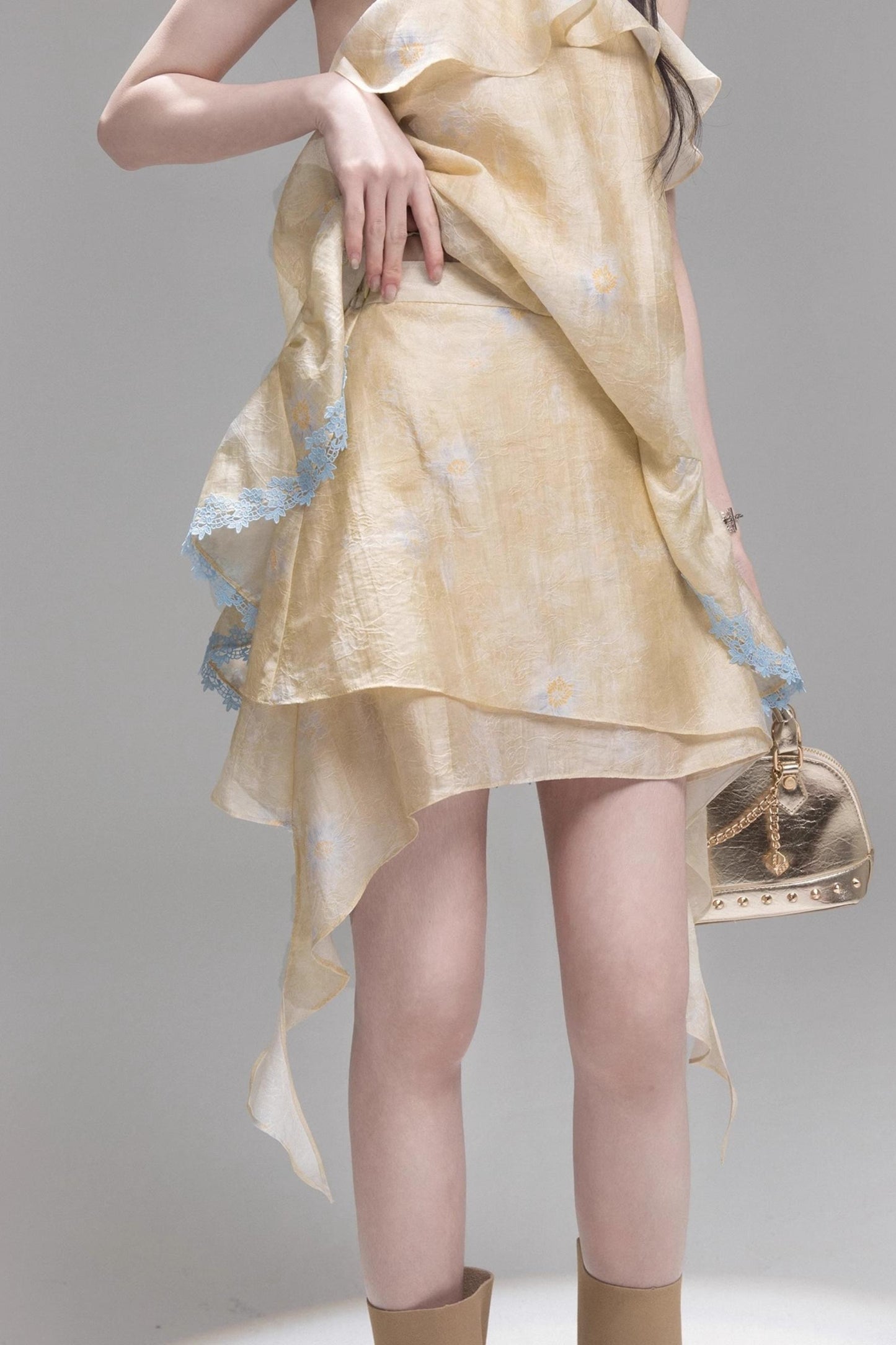 Satin Apricot Halter Top & Skirt Set