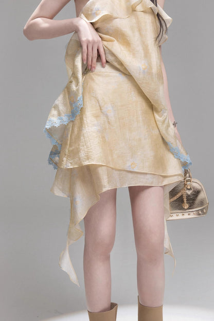 Satin Apricot Halter Top & Skirt Set