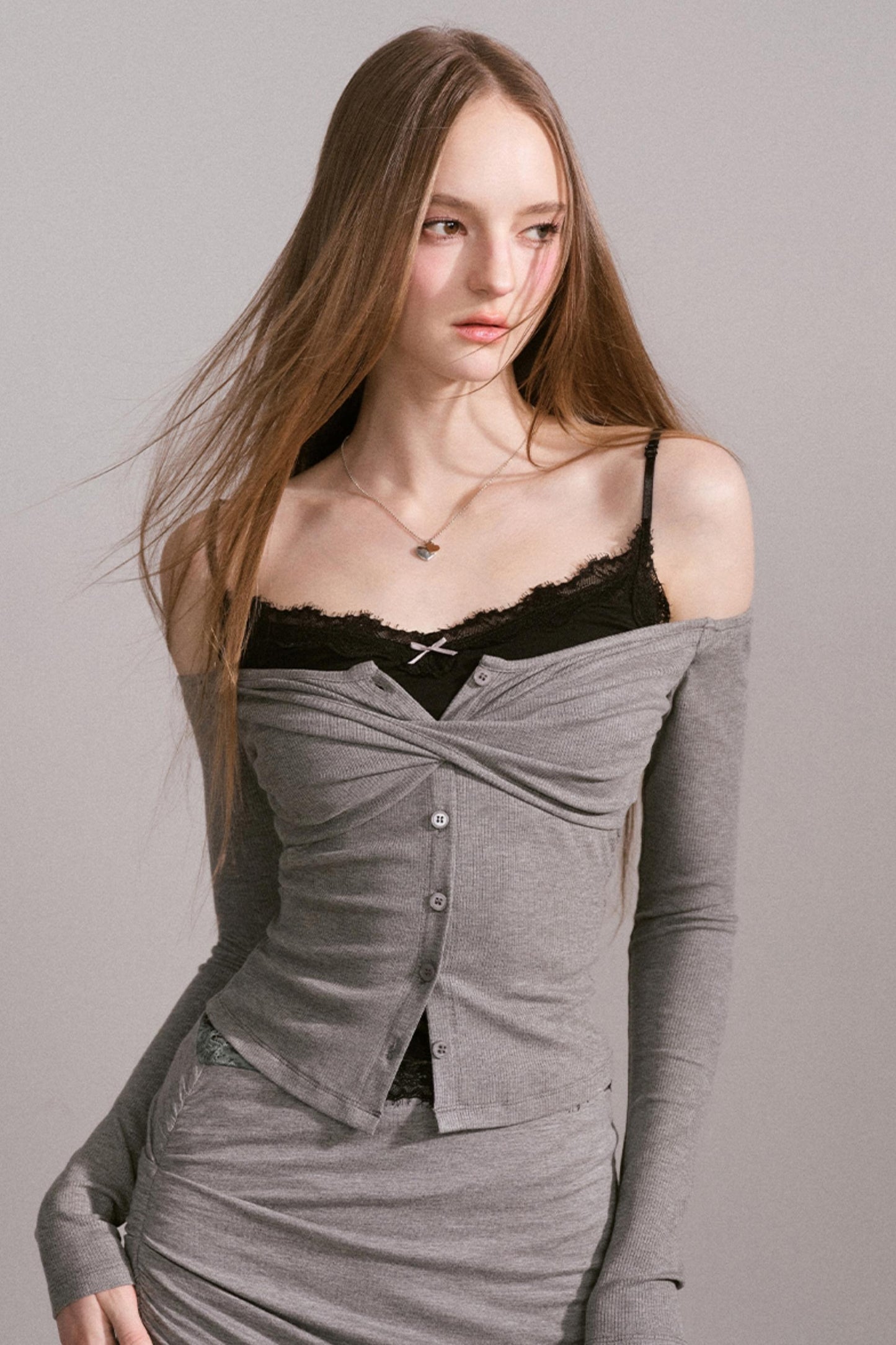 Luxury Grey Lace Top