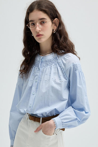 French Vintage Embroidered Cotton Shirt