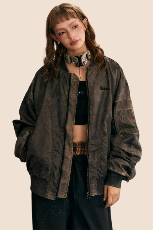 EZEK Original Wasteland American Flight Suit Washed Distressed Jacket Women's Pre-Fall New Loose Baseball Uniform