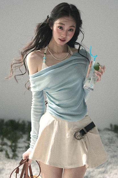 프로스티 숄더 홀터 탑