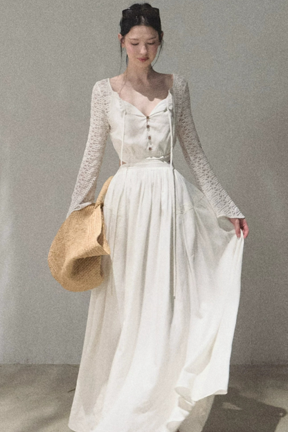 Lyocell Linen Hollow-Out Lace Dress