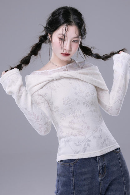 White Velvet Twisted Knit Top