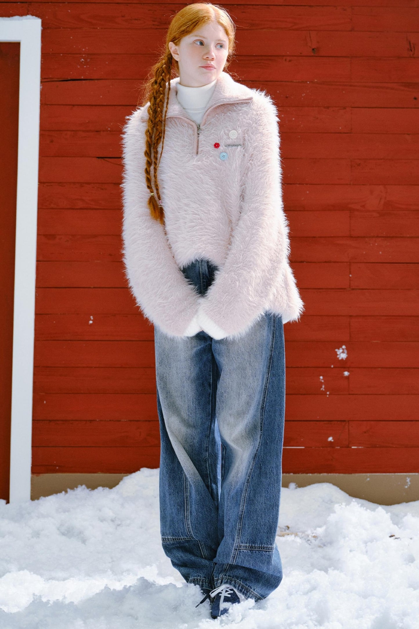 Pink White Knitted Sweater Top