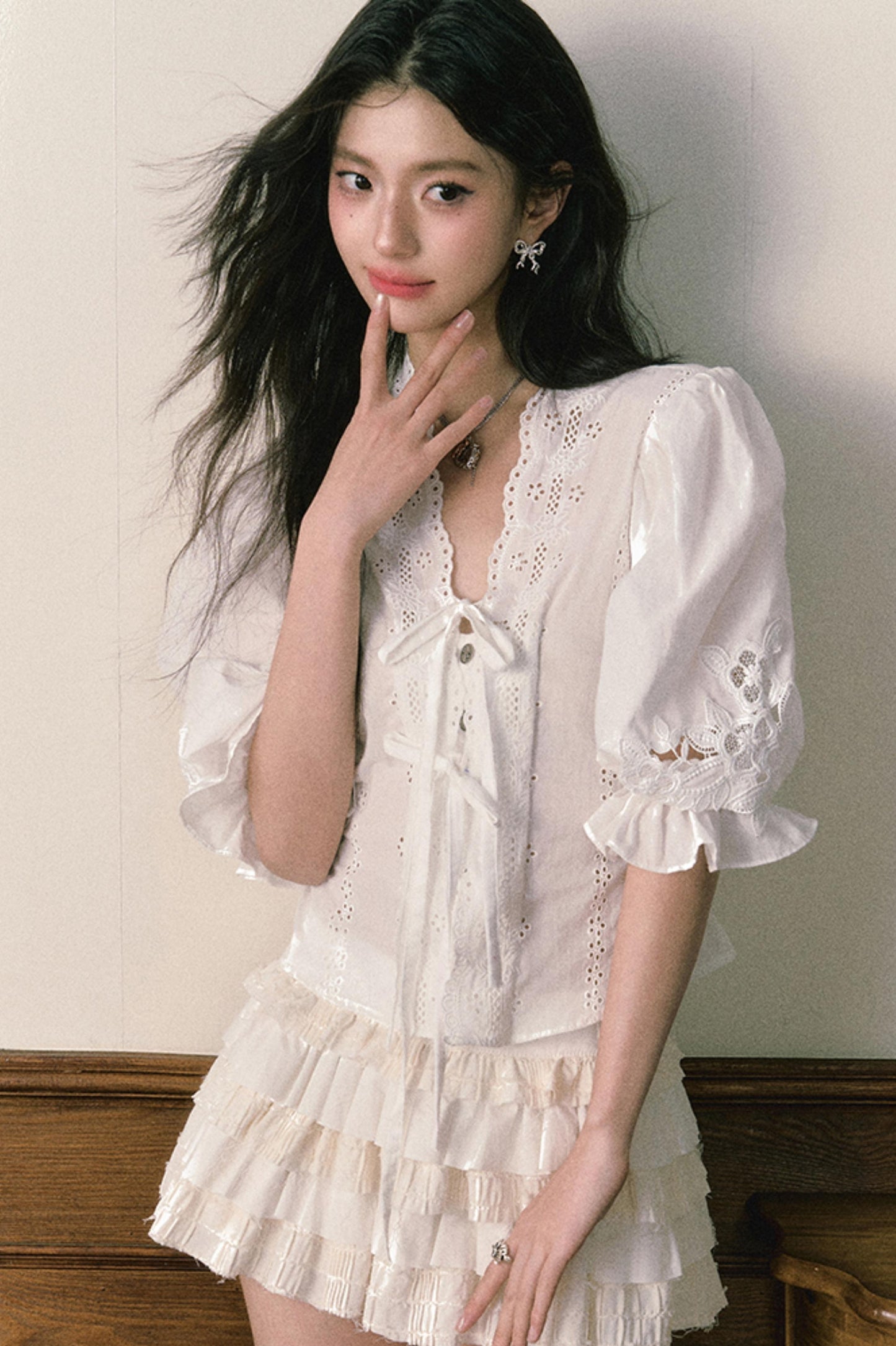 Bubble Sleeve Two Piece Cake Skirt Set-Up