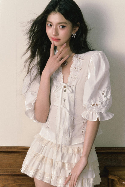 Bubble Sleeve Two Piece Cake Skirt Set-Up