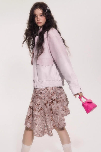 Pink Gradient Burst Leather Jacket