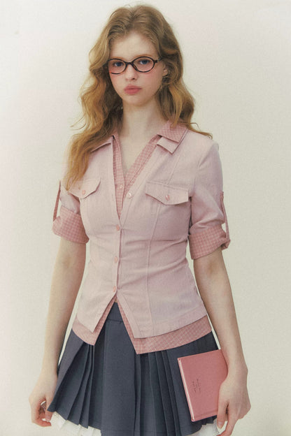 Kariertes Patchwork-Polo-Hemd
