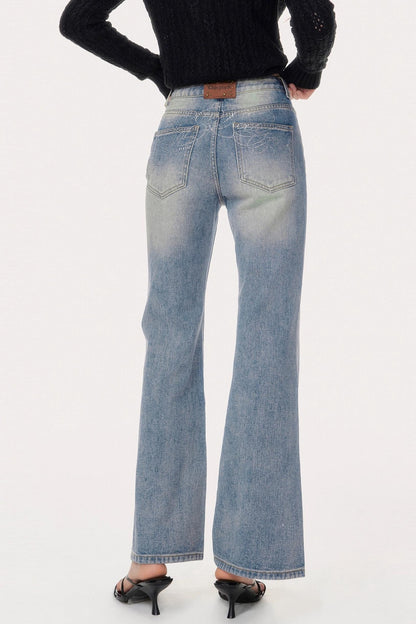 Retro V-Shaped High-Waisted Slim Jeans