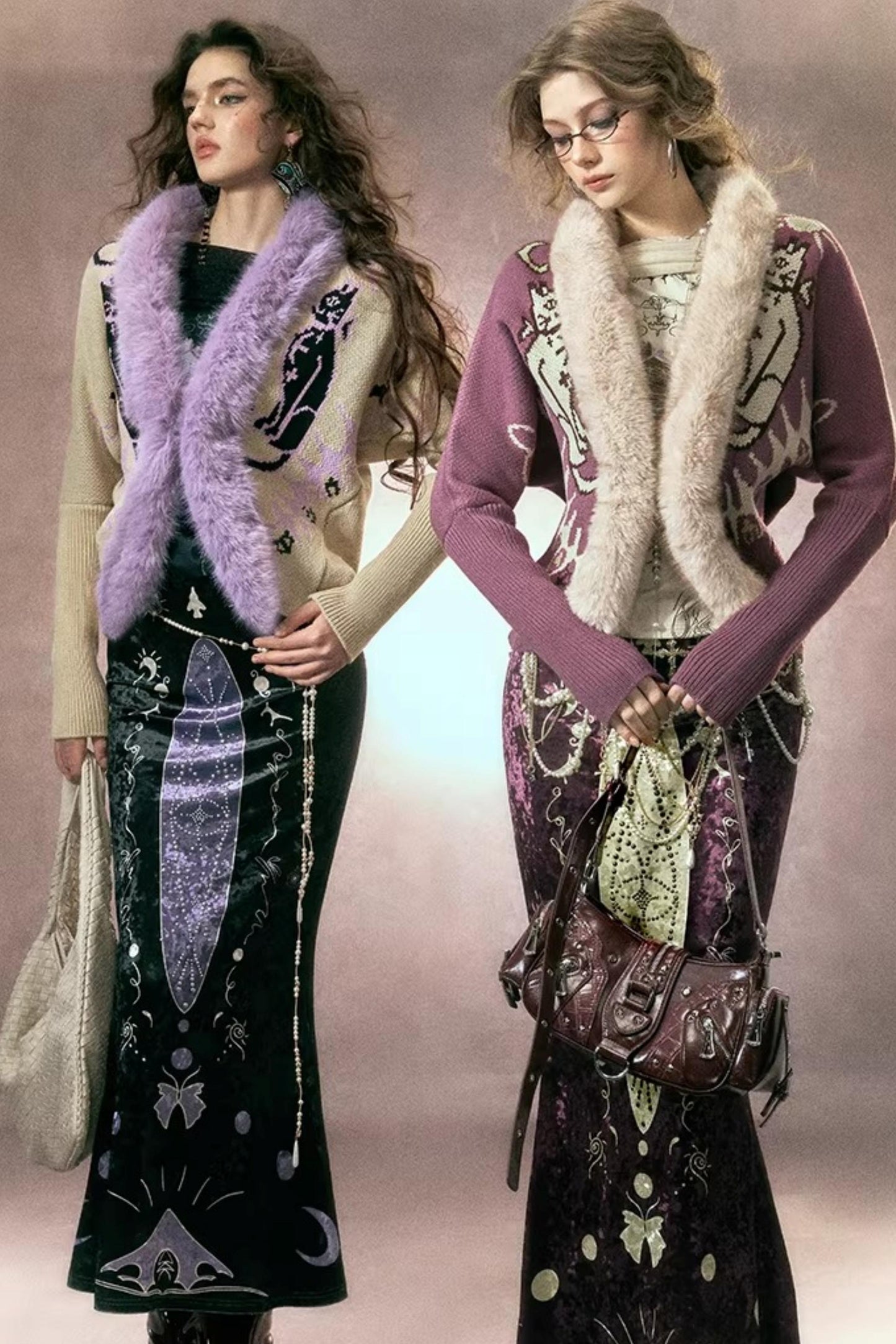 Hand-Painted Velvet Fishtail Skirt