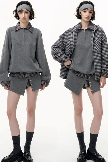Patchwork Pullover Sweatshirt Set-Up