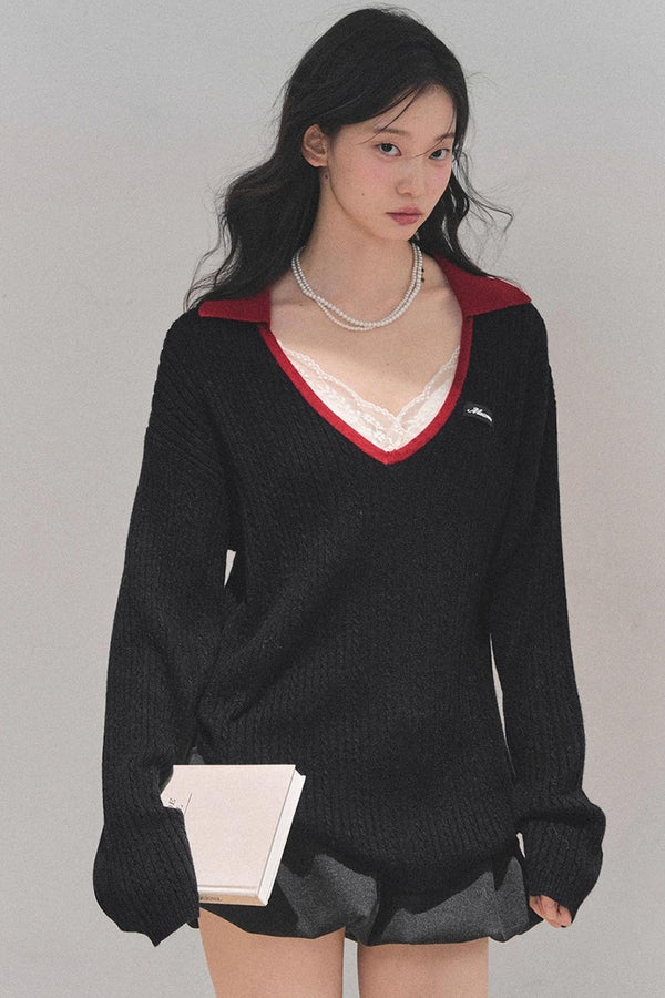 American College Wool V-Neck Sweater