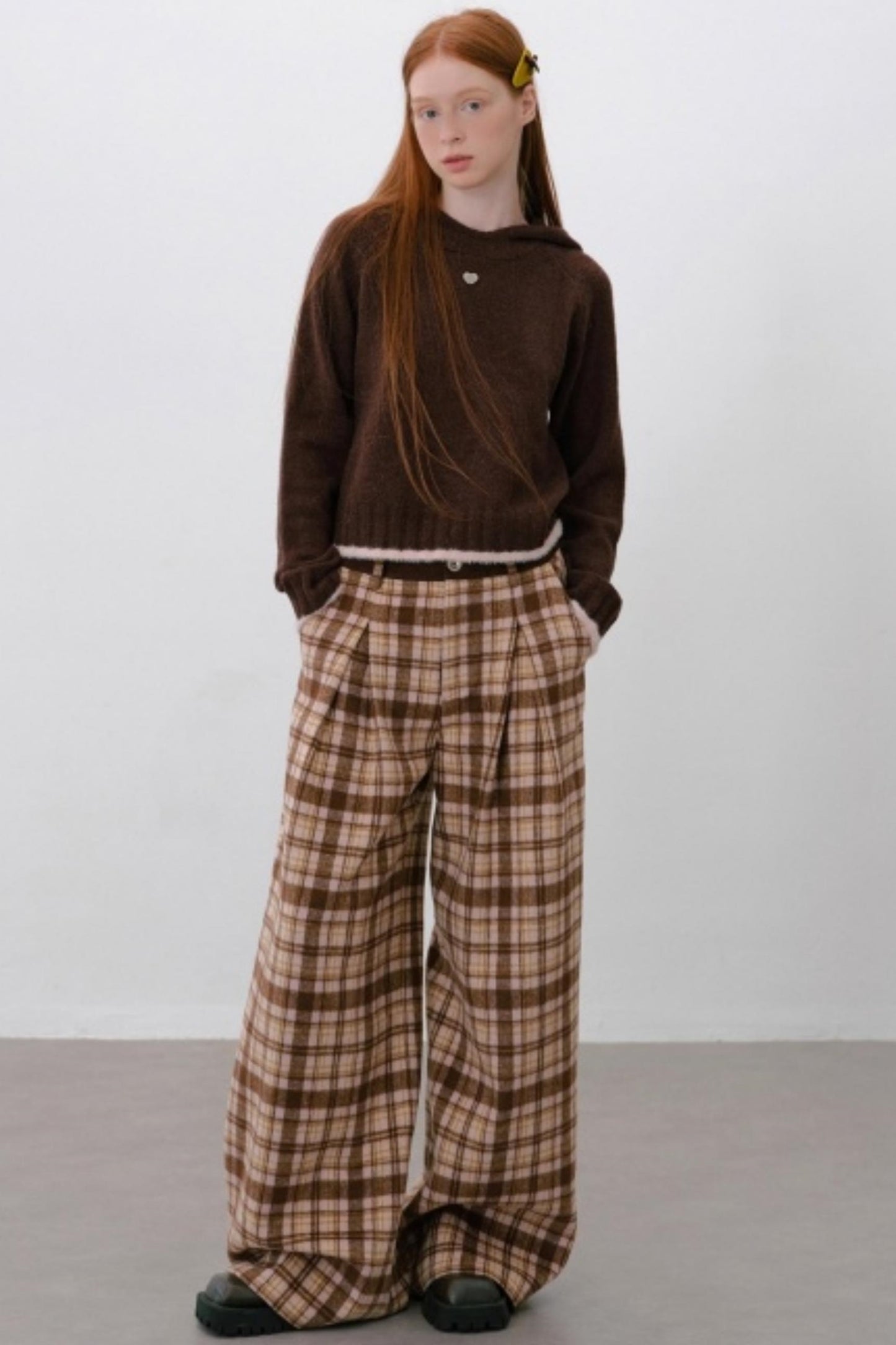 Retro Style Plaid Wide-Leg Pants