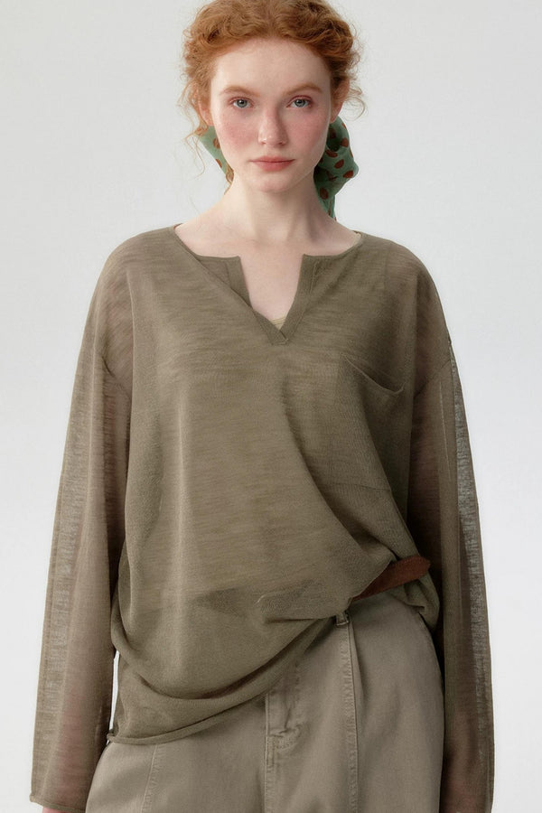 Blusa de punto de lino de bambú