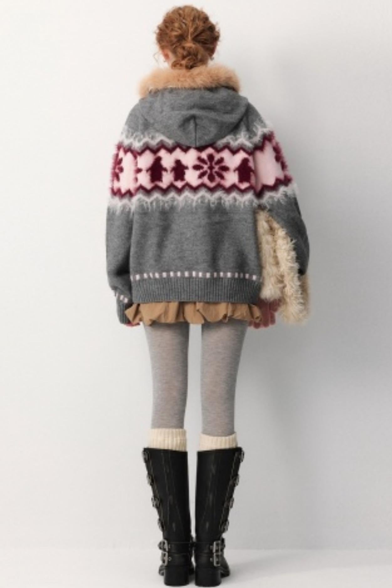 Faux Raccoon Fur Hooded Coat