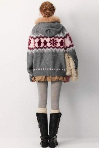 Faux Raccoon Fur Hooded Coat