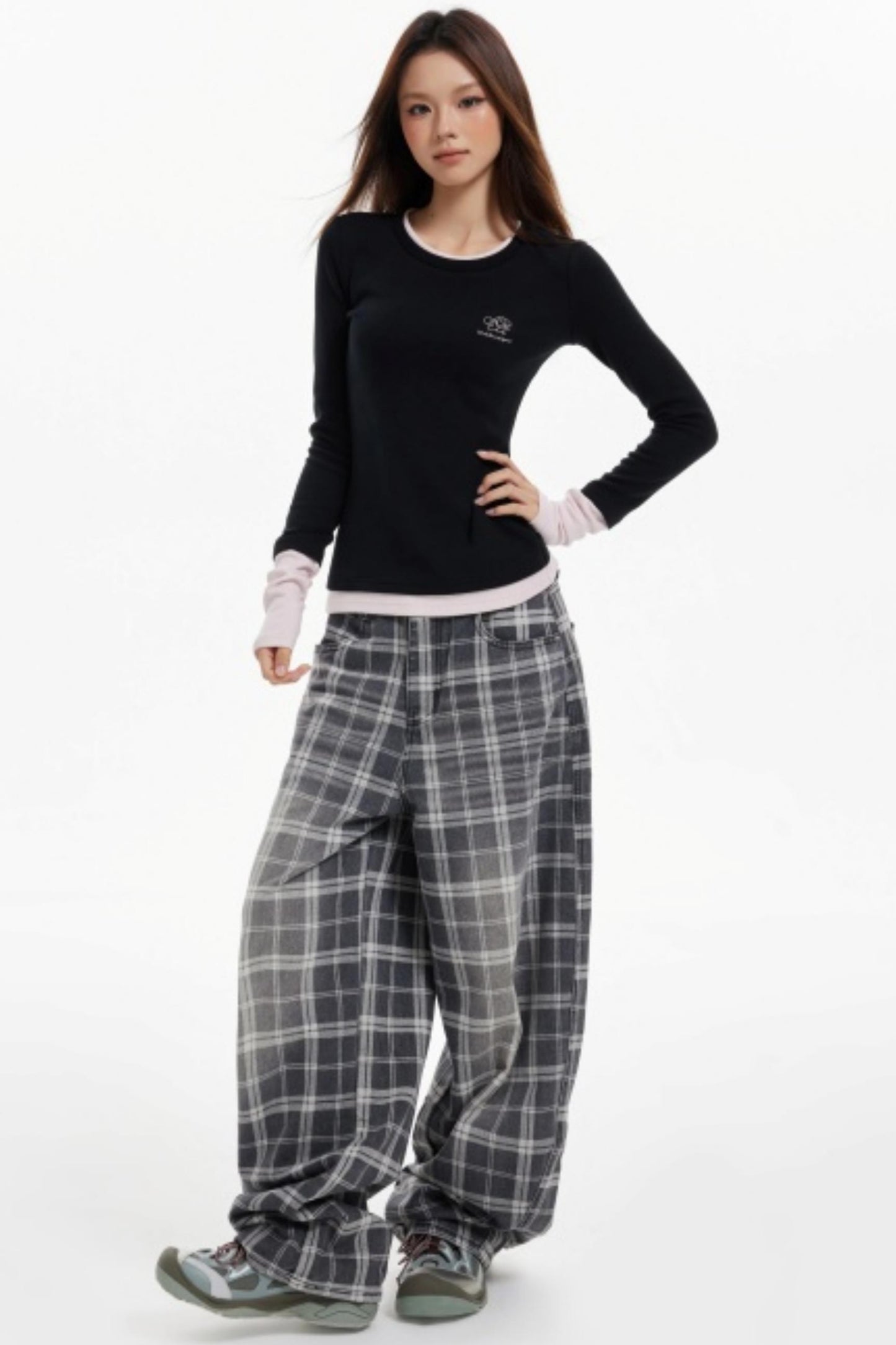 Contrast Fake Two Vintage Long-Sleeve Top