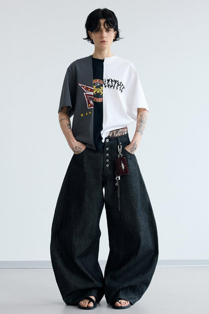Wide-Leg Curved Knife Jeans